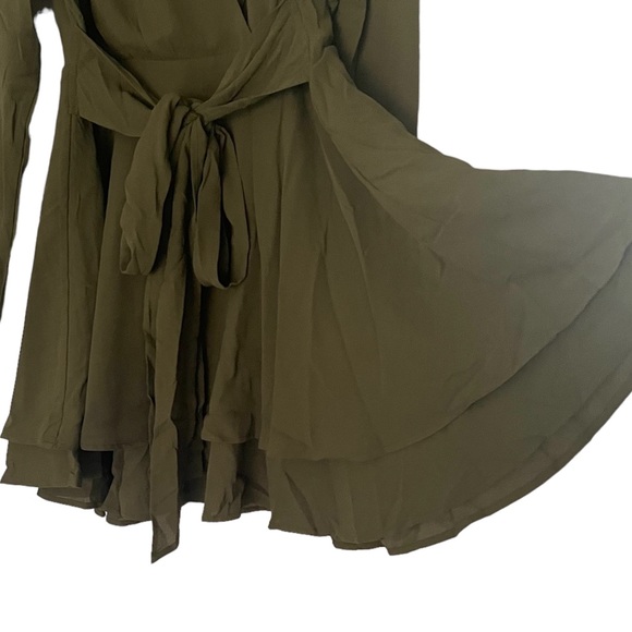 Womens Fit & Flare Boho Long Sleeve Mini Dress in Olive Green Size M - Picture 9 of 12
